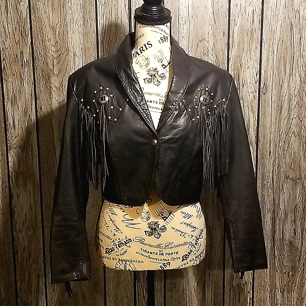 *Vintage*1980*crop GENUINE REAL LEATHER JACKET
